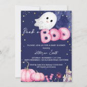 ハロウィーンの赤ちゃんシャワーを覗くブーかわいいベビー幽霊 招待状 (正面)