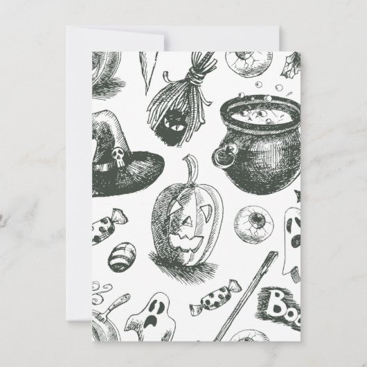 ハロウィーンの赤ちゃんシャワーを途中にある小さな魔女 招待状 (裏面)