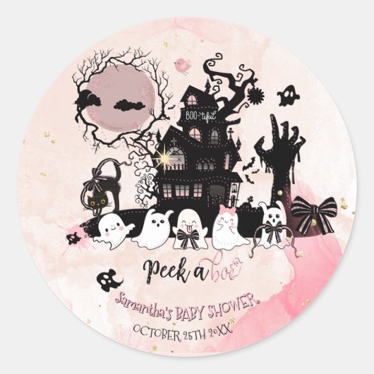 ハロウィーンの赤ちゃんシャワーシール「Peek a Boo」 ラウンドシール (正面)