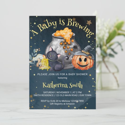 ハロウィーンの赤ちゃんシャワーベビーが醸造している 招待状 (スタンド正面)