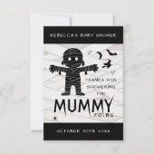 ハロウィーンの赤ちゃんシャワー写真を撮るママ サンキューカード (正面)