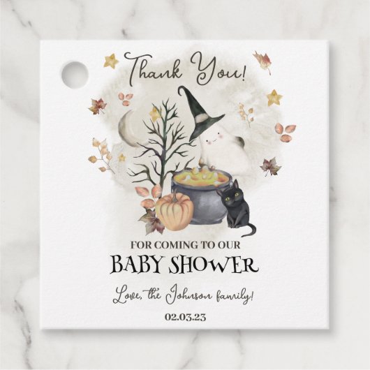 ハロウィーンの赤ちゃんシャワー少しブーはほとんど期限 フェイバータグ (正面)