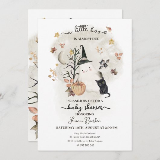 ハロウィーンの赤ちゃんシャワー少しブーはほとんど期限 招待状 (正面/裏面)