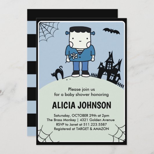 ハロウィーンの赤ちゃんシャワー招待10月かわいい 招待状 (正面/裏面)