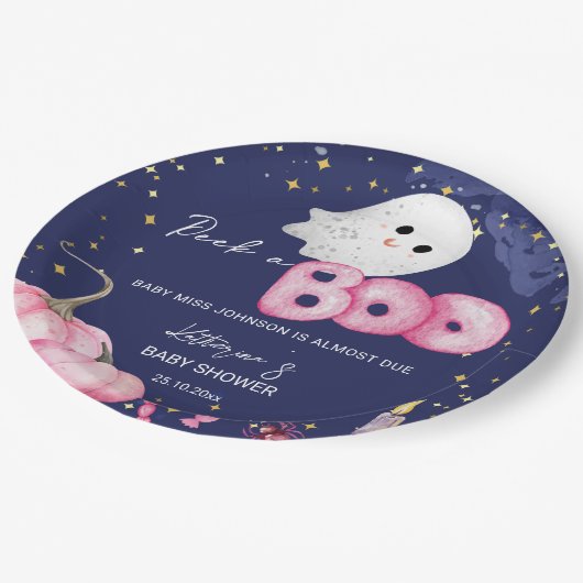 ハロウィーンの赤ちゃんシャワー食器かわいいブーを覗く ペーパープレート (アングル)