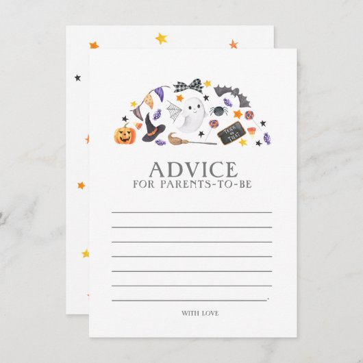 ハロウィーンの赤ちゃんシャワー、親のためのアドバイス ノートカード (正面/裏面)