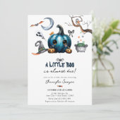 ハロウィーンの赤ちゃんシャワー | Blue Pumpkin 招待状 (スタンド正面)