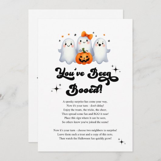 ハロウィーンの近所のゲームカードをブーイングされた 招待状 (正面/裏面)