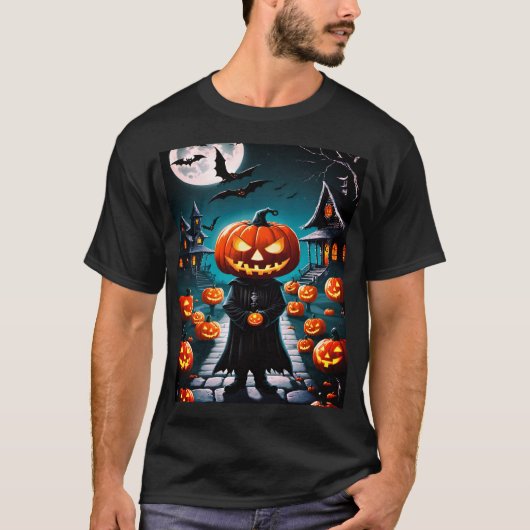 ハロウィーンの邪悪なカボチャの男Tシャツ Tシャツ (正面)