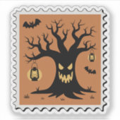 ハロウィーンの郵便切手 怖いお化けの木 シール (正面)