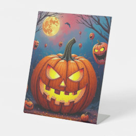 ハロウィーンの醜いカボチャ 台座サイン