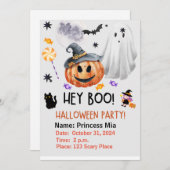 ハロウィーンの集まり、おやつやトリック 招待状 (正面/裏面)