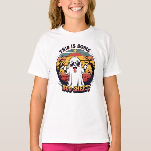 ハロウィーンの面白いお化け「Boo Sheet」 Tシャツ (正面)