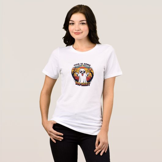 ハロウィーンの面白い幽霊の「ブーシート」 トライブレンドTシャツ (正面全面)