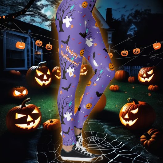 ハロウィーンの面白い生き物やお菓子 レギンス