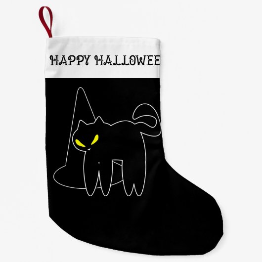 ハロウィーンの靴下 | 黒猫と帽子 スモールクリスマスストッキング (正面)