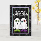 ハロウィーンの願いを送る双子の幽霊たち カード (黄色い花)