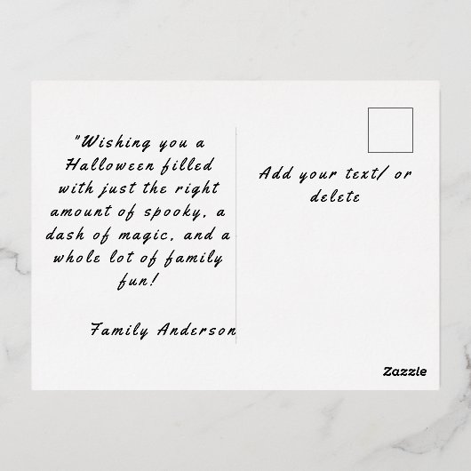 ハロウィーンの願い魔女の水色レトロな濃さ 箔シーズンポストカード (裏面)