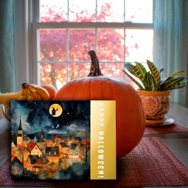 ハロウィーンの願い魔女の水色レトロな濃さ 箔シーズンポストカード