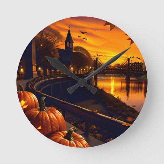 ハロウィーンの風景2 ラウンド壁時計 (正面)