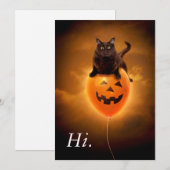 ハロウィーンの風船に乗った猫 招待状 (正面/裏面)