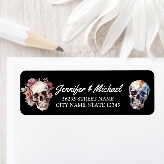 ハロウィーンの骨格結婚のゴシックアドレス ラベル (インサイチュ)