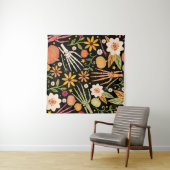 ハロウィーンの骨、フローラのシームレスなパターン。 タペストリー (インサイチュ(横))