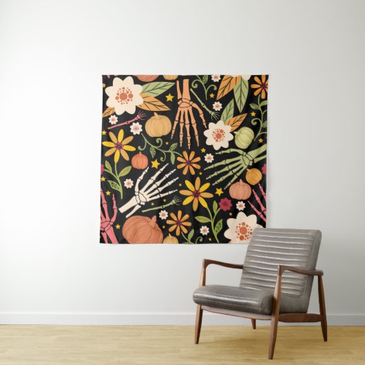 ハロウィーンの骨、フローラのシームレスなパターン。 タペストリー (インサイチュ)