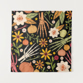 ハロウィーンの骨、フローラのシームレスなパターン。 タペストリー (正面)