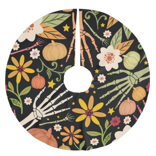 ハロウィーンの骨、フローラのシームレスなパターン。 ブラッシュドポリエステルツリースカート (正面)