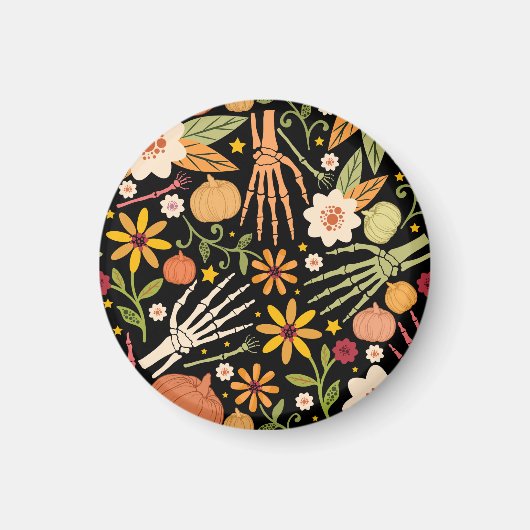 ハロウィーンの骨、フローラのシームレスなパターン。 マグネット (正面)