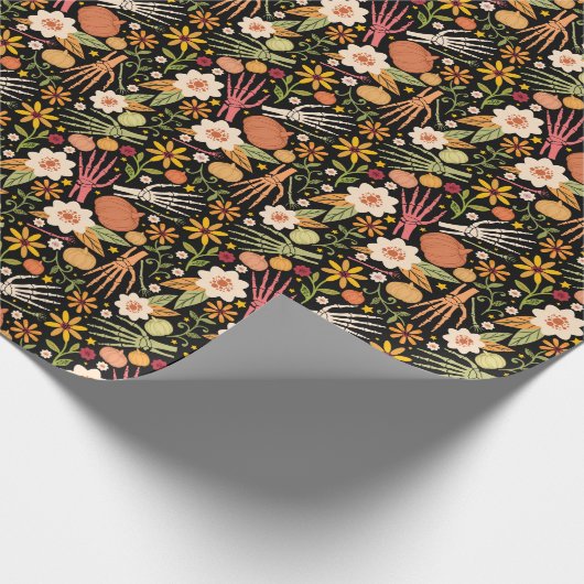 ハロウィーンの骨、フローラのシームレスなパターン。 ラッピングペーパー (角)