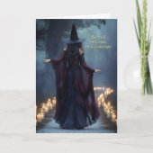 ハロウィーンの魅惑の魔女とロウソク カード (正面)