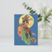 ハロウィーンの魔女が月明かりの中を通り抜ける ポストカード (スタンド正面)