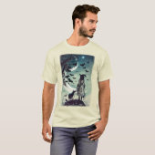 ハロウィーンの魔女とオオカミ満月とこうもり Tシャツ (正面フル)
