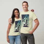 ハロウィーンの魔女とオオカミ満月とこうもり Tシャツ (ユニセックス)
