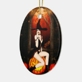 ハロウィーンの魔女とカボチャ セラミックオーナメント (左)