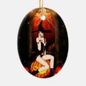ハロウィーンの魔女とカボチャ セラミックオーナメント (裏面)