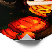 ハロウィーンの魔女とカボチャ ポスター (角)