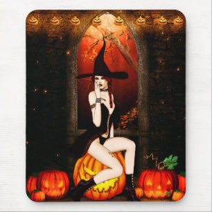 ハロウィーンの魔女とカボチャ マウスパッド