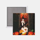 ハロウィーンの魔女とカボチャ マグネット (正面/裏面)