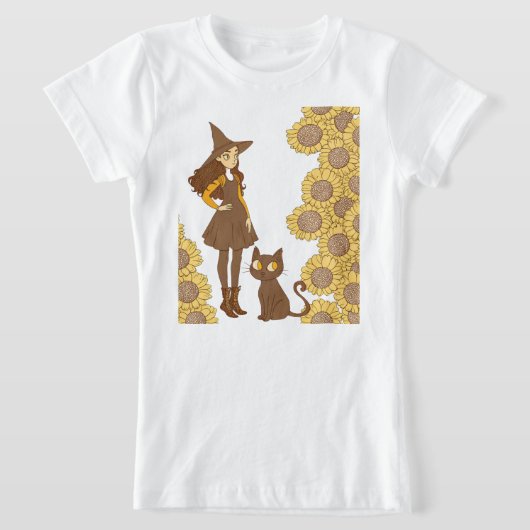 「ハロウィーンの魔女とキャッ素晴らしトのジャージーTシャツ」 Tシャツ (レイダウン)