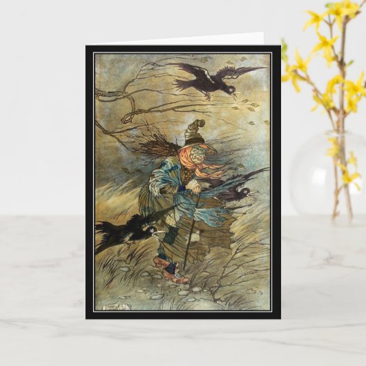 ハロウィーンの魔女とブロムチャールズ・フォーカード カード (黄色い花)