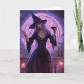 ハロウィーンの魔女とワインおもしろいの美しい魔女 カード (正面)