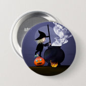 ハロウィーンの魔女と大釜 缶バッジ (正面&裏面)