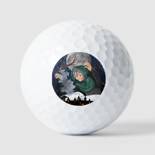 ハロウィーンの魔女と幽霊の家の不気味な夜🌙 ゴルフボール (正面)