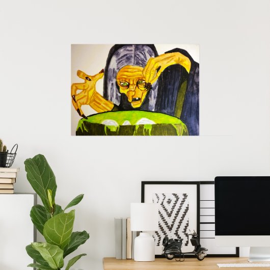 ハロウィーンの魔女と彼女の大釜 ポスター (ホームオフィス)