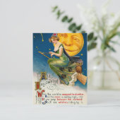 ハロウィーンの魔女と月のヴィンテージ休日はがき シーズンポストカード (スタンド正面)