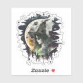 ハロウィーンの魔女と満月 シール (シート)