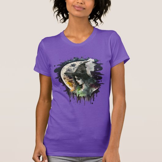 ハロウィーンの魔女と満月 Tシャツ (正面)